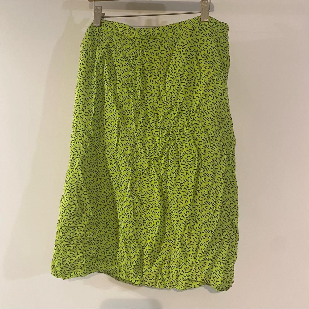 Leilei Green Black 100% Silk Skirt With Side Zipper       Size L